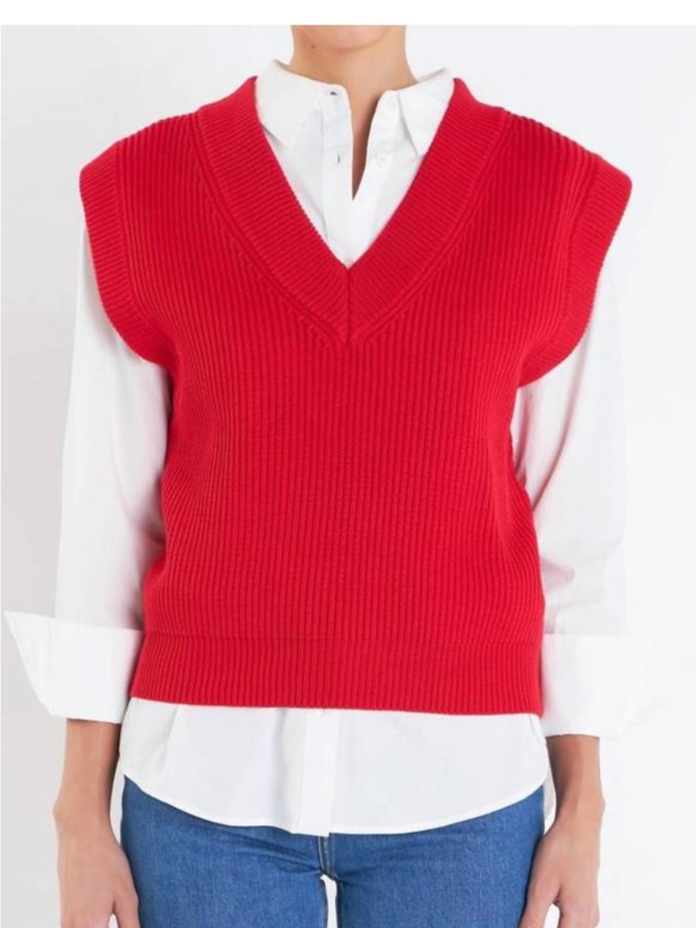 English Factory Red Ribbed V-Neck Sweater Vest